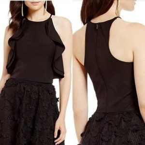 Badgley Mischka Black Ruffle Crop Top size 2